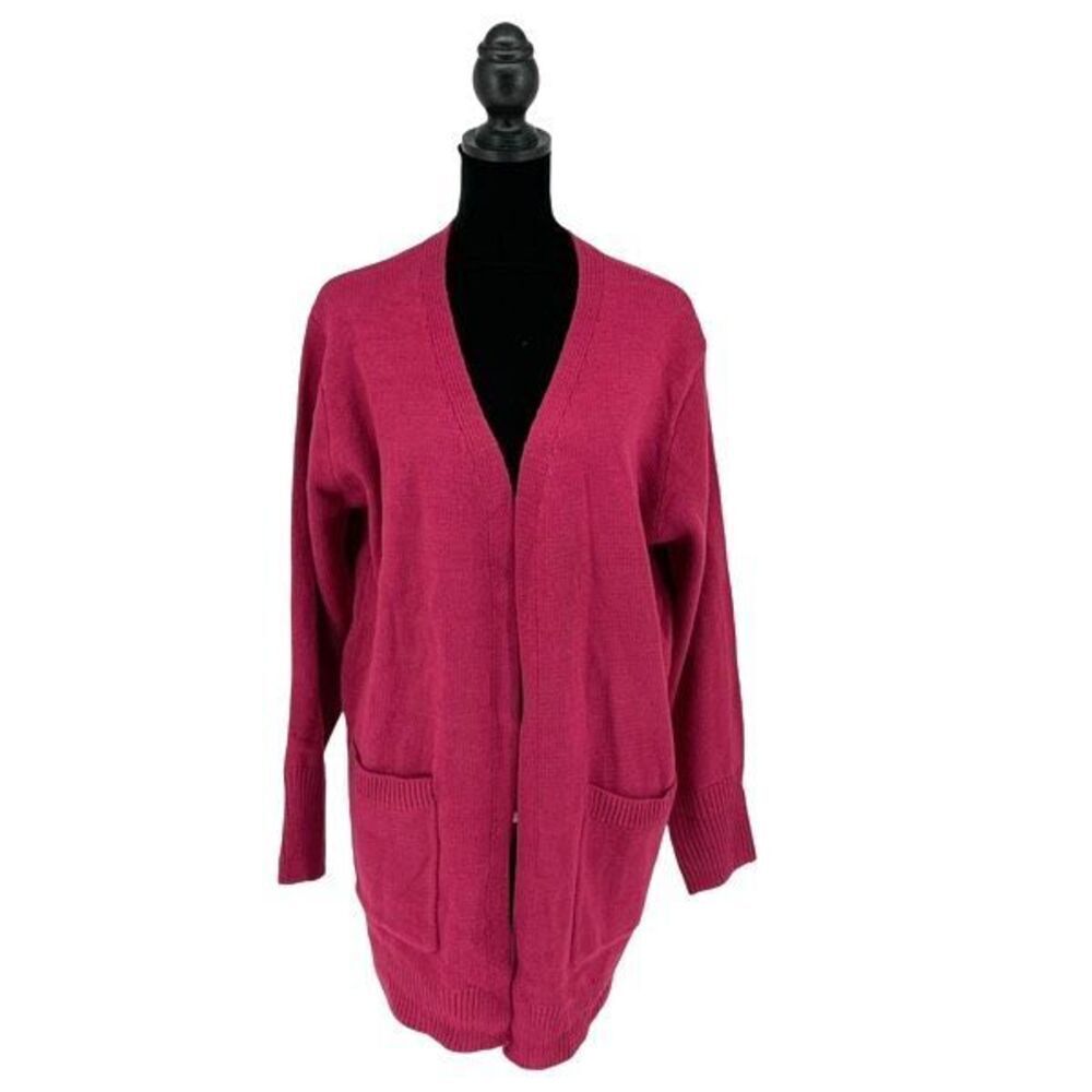 Listicle Womens Knit Open Front Long Sleeve Tunic Cardigan Magenta Medium NWT